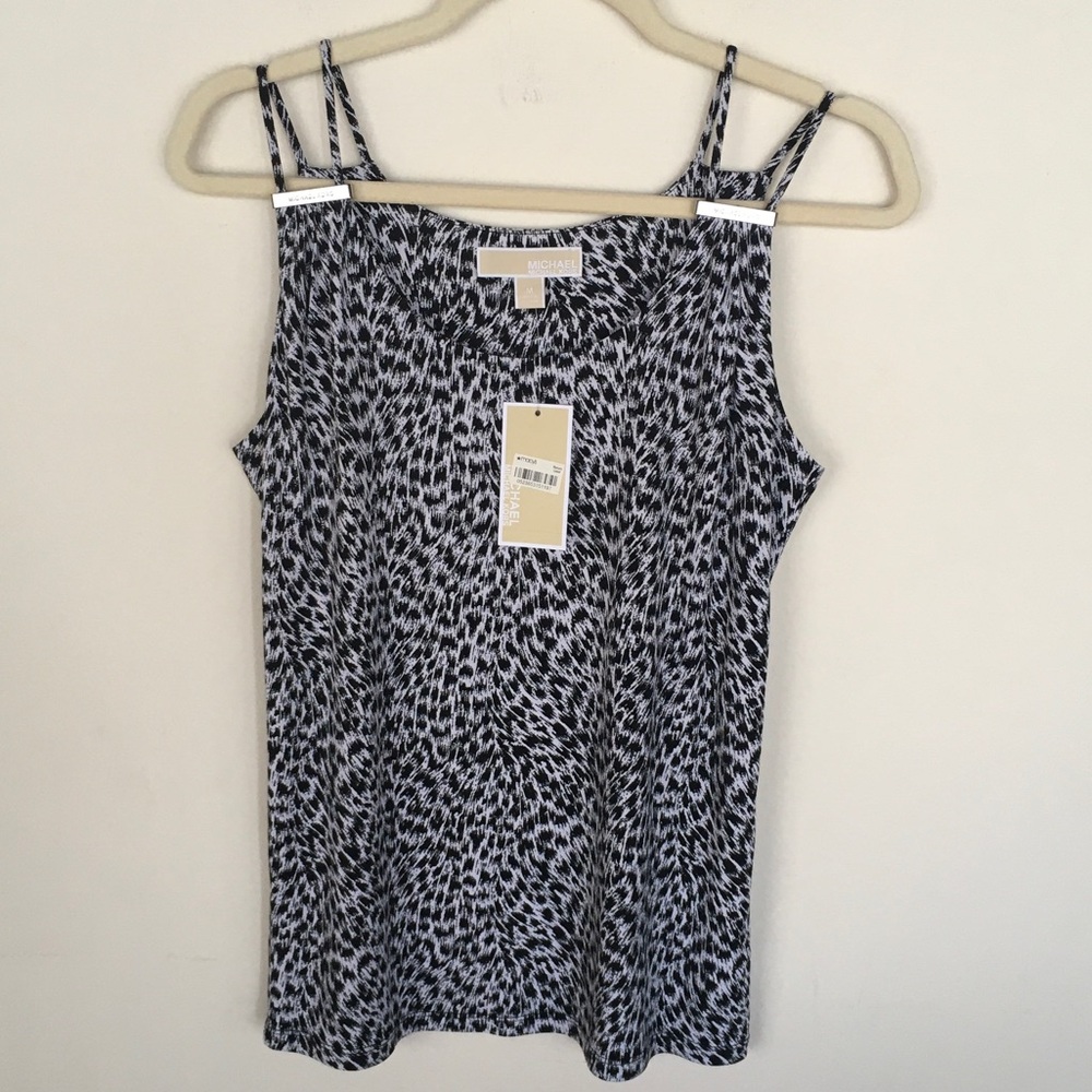 NWT Michael Kors Black & White Animal Print Top